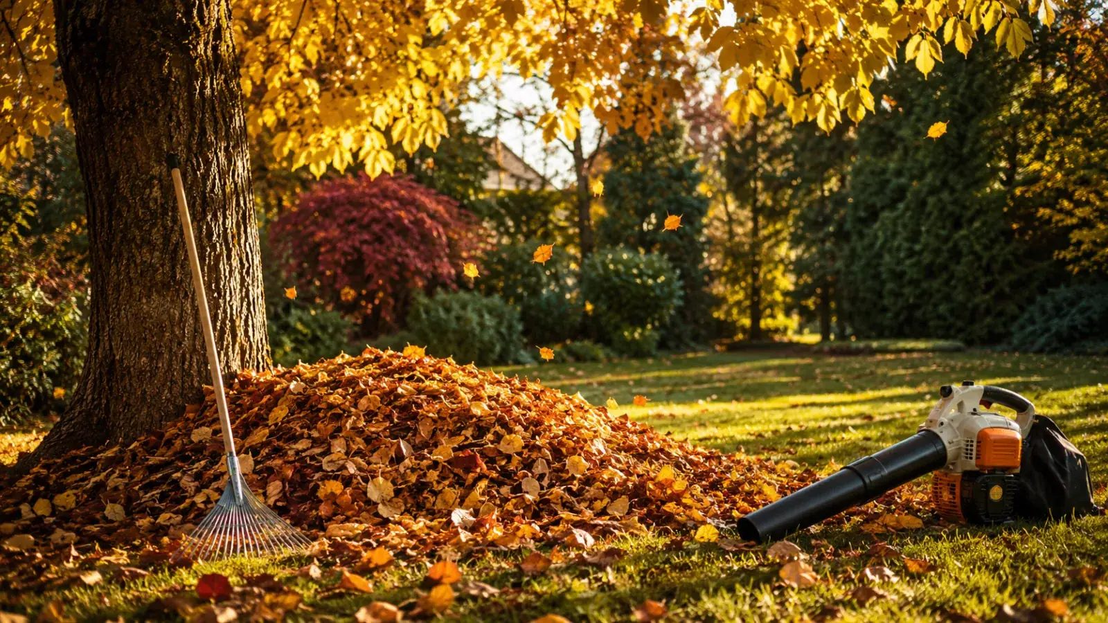 Herbstlaub im Garten: entfernen, mulchen, zu Lauberde kompostieren