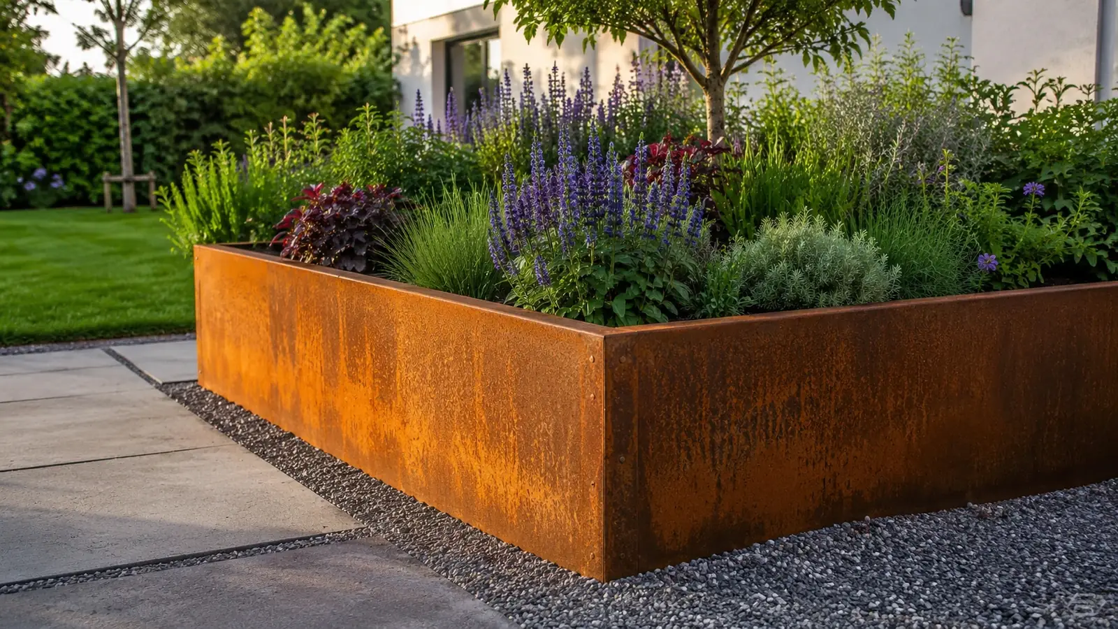 Hochbeet aus Metall im Garten