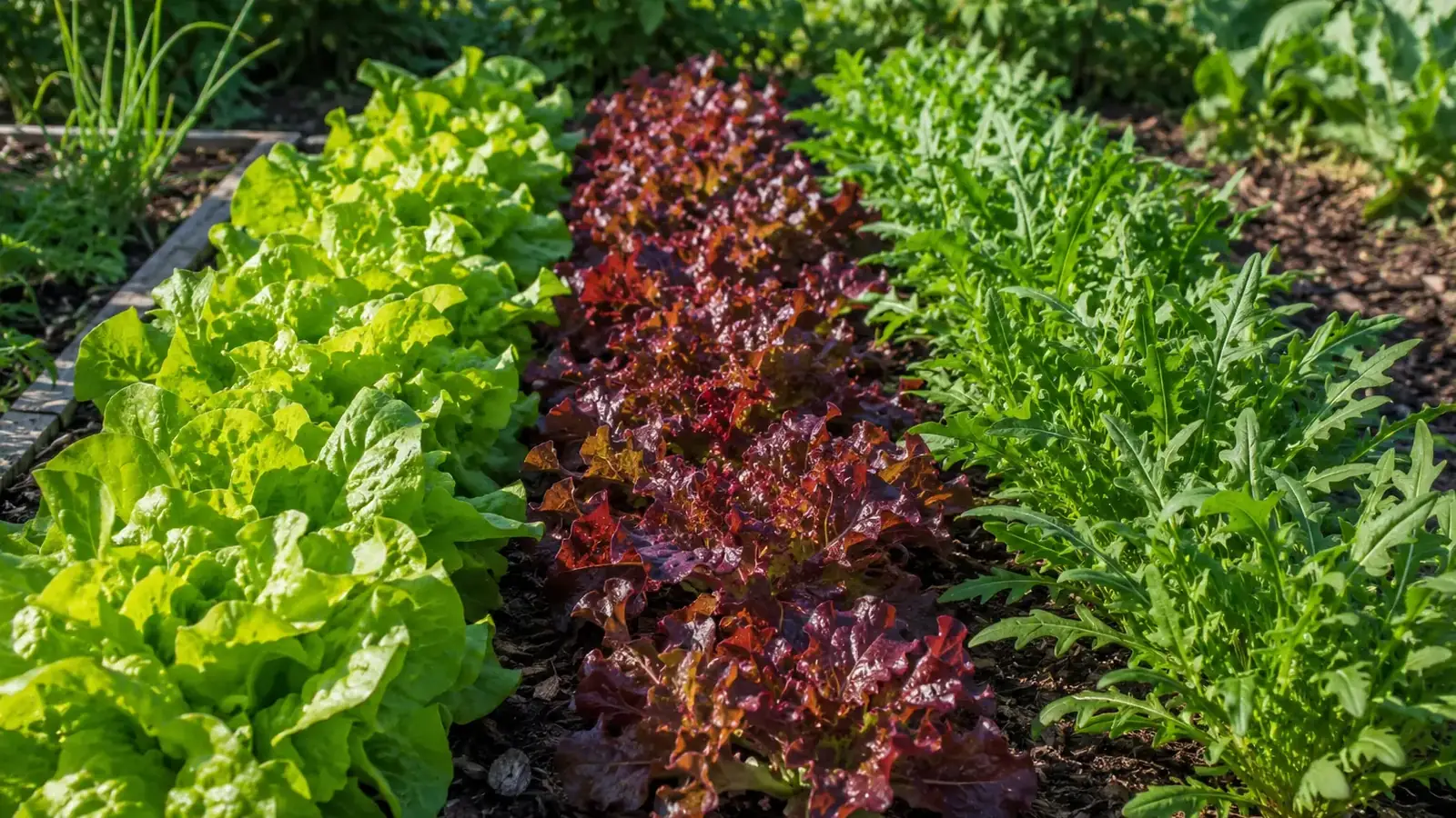 Verschiedene Salate im Gemüsebeet